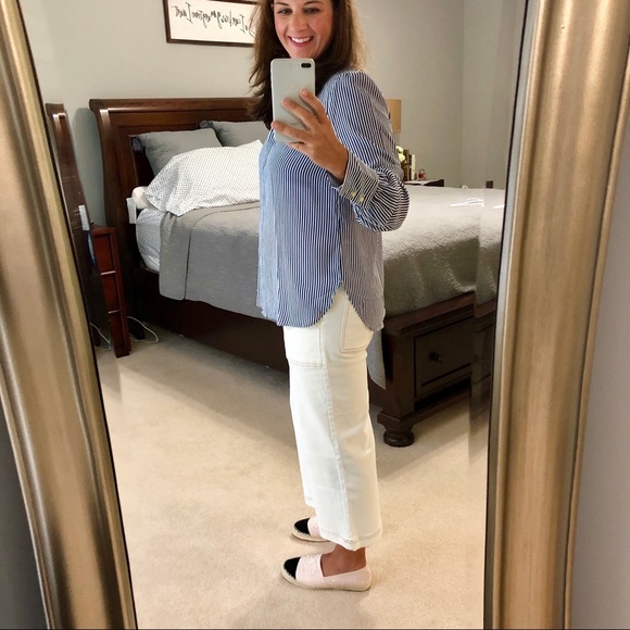 NWT Striped Crossover Back Utility Blouse - Picture 2 of 8